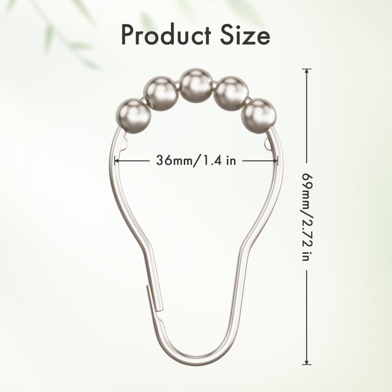 Amazer Shower Curtain Rings, Rust-Resistant Metal Shower Hooks Ring Shower Rings for Curtain Rolling Shower Curtain Hooks for Bathroom Shower Rod Shower Curtain Hangers, Set of 12, Matte Nickel - Image 2